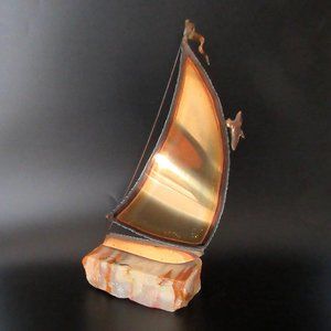 DeMott Corporation burnished brass & mixed metals 9" sailboat sculpture on onyx